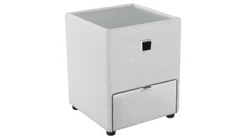 Nachtkommode Jockenhöfer aus Stoff in Hellgrau Beleuchtete Nachtkommode bzw. Nachtschrank Lancy hellgrauer Bezug 546.09 – eine Schublade, Breite ca. 43 cm