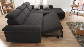 Ecksofa Job aus Stoff in Anthrazit Modernes Ecksofa Landshut als bequeme Polsterecke anthrazitfarbenes Flachgewebe 482.19 & 722.09 – Stellfläche ca. 295 x 214 cm