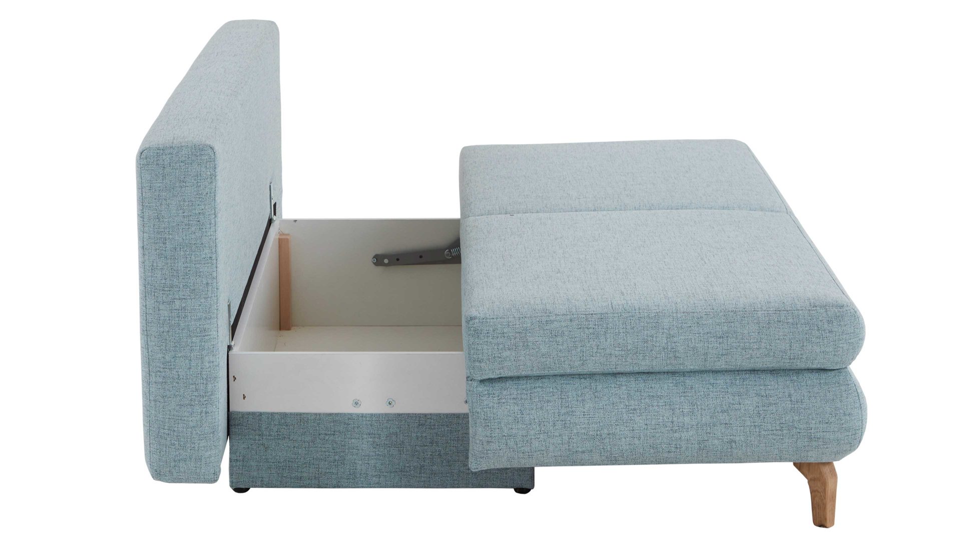 Schlafsofa Restyl aus Stoff in Hellblau Schlafsofa Rob eisblauer Bezug 55-6451 & Eichenholzfüße