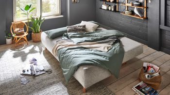 Schlafsofa Restyl aus Stoff in Beige Schlafsofa Jacy beiger Stoffbezug 2-6853 & Buchenholzfüße - Länge ca. 202 cm