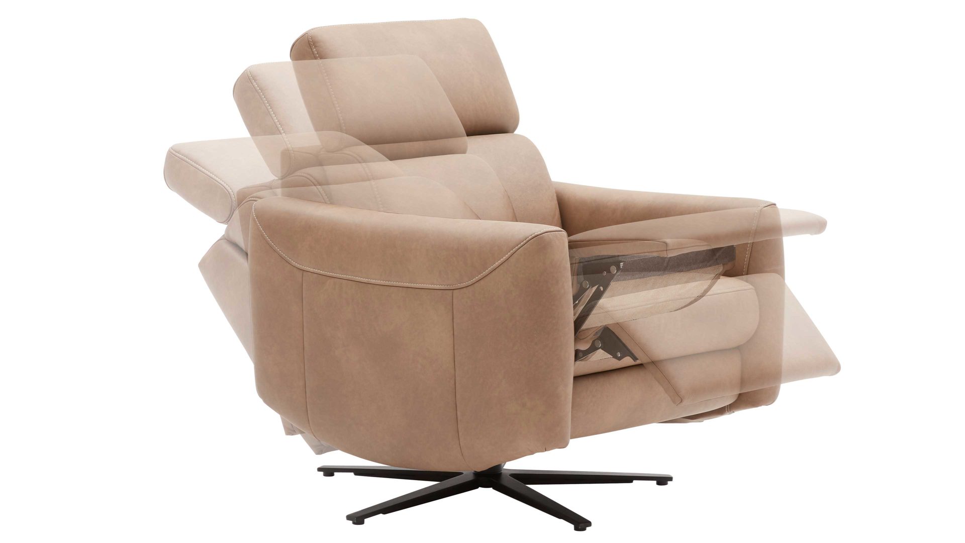 Relaxsessel comfortmaster besser sitzen, liegen, leben aus Leder in Hellbraun Comfortmaster 7180 - Relaxsessel 23L44 manuell - wüstenfarbenes LongLife-Leder & anthrazitfarbener Sternfuß