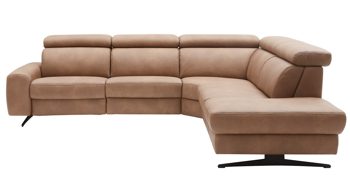 Ecksofa comfortmaster besser sitzen, liegen, leben aus Leder in Hellbraun Comfortmaster 1180 Spektra - Ecksofa mit Wall-Free wüstenfarbenes LongLife-Leder - Stellfläche ca. 280 x 239 cm