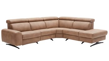 Ecksofa comfortmaster besser sitzen, liegen, leben aus Leder in Hellbraun Comfortmaster 1180 Spektra - Ecksofa mit Wall-Free wüstenfarbenes LongLife-Leder - Stellfläche ca. 280 x 239 cm