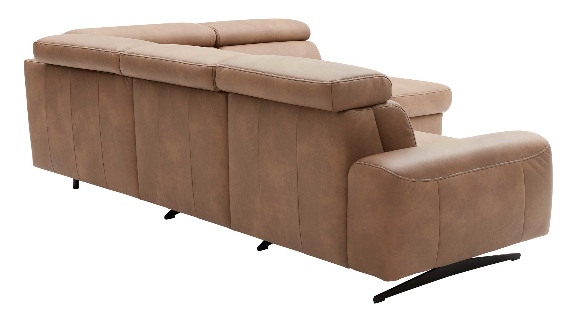 Ecksofa comfortmaster besser sitzen, liegen, leben aus Leder in Hellbraun Comfortmaster 1180 Spektra - Ecksofa mit Wall-Free wüstenfarbenes LongLife-Leder - Stellfläche ca. 280 x 239 cm