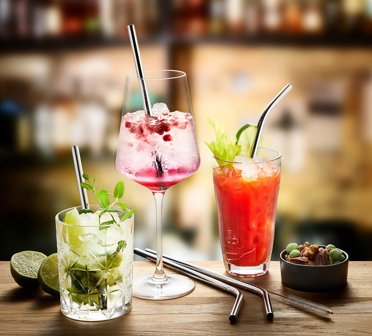 Küchenhelfer Gefu in Edelstahl GEFU Edelstahltrinkhalm 18cm, 4 Stück mit Bürste aus hochwertigem Edelstahl