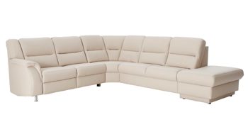 Ecksofa modulmaster aus Leder in Beige Modulmaster 1104 - Relax-Wohnlandschaft mit Federkern marmorfarbenes LongLife-Leder LG18 – Stellfläche ca. 251 x 290 cm