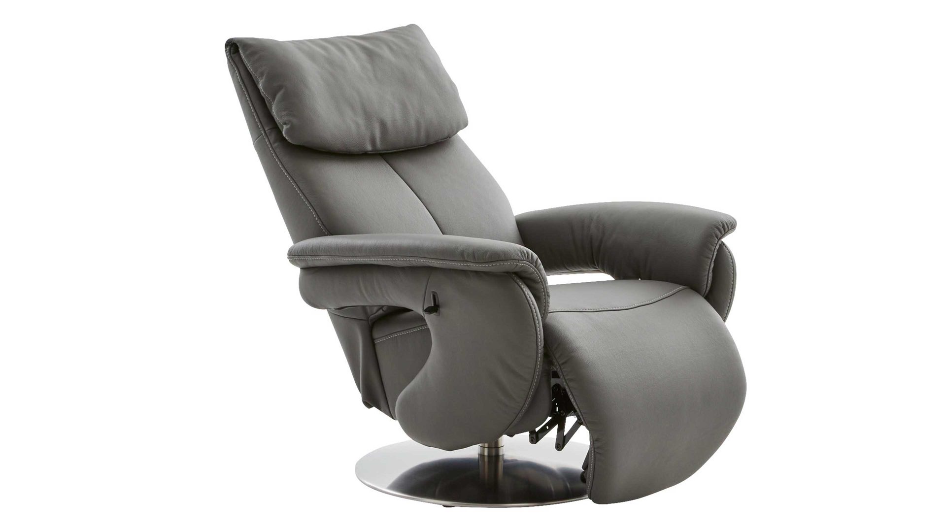 Relaxsessel comfortmaster besser sitzen, liegen, leben aus Leder in Dunkelgrau Comfortmaster 7304 - Easy-Swing-Sessel 31N canyonfarbenes LongLife-Leder LG 18 & edelstahlfarbener Tellerfuß