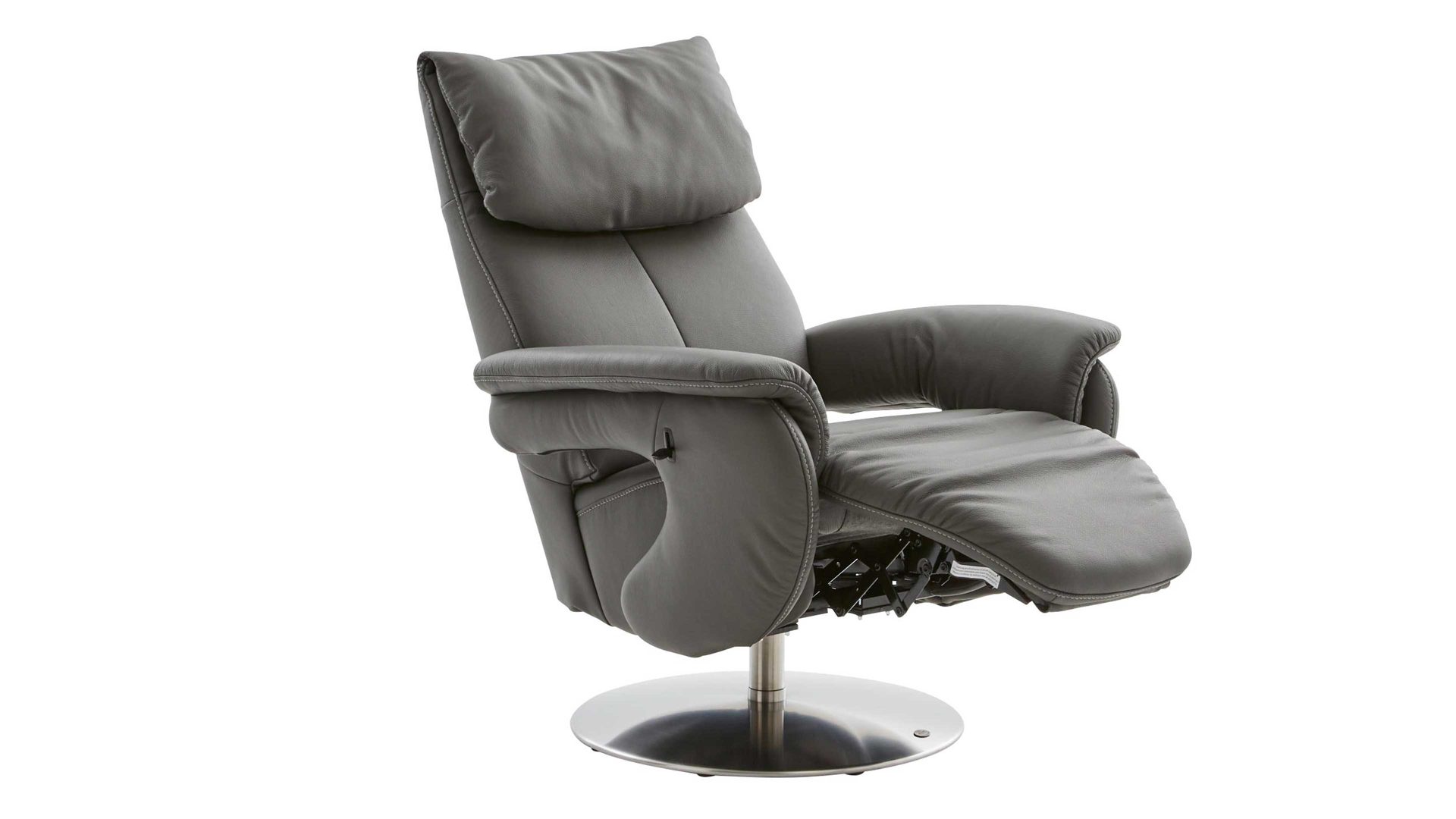 Relaxsessel comfortmaster besser sitzen, liegen, leben aus Leder in Dunkelgrau Comfortmaster 7304 - Easy-Swing-Sessel 31N canyonfarbenes LongLife-Leder LG 18 & edelstahlfarbener Tellerfuß