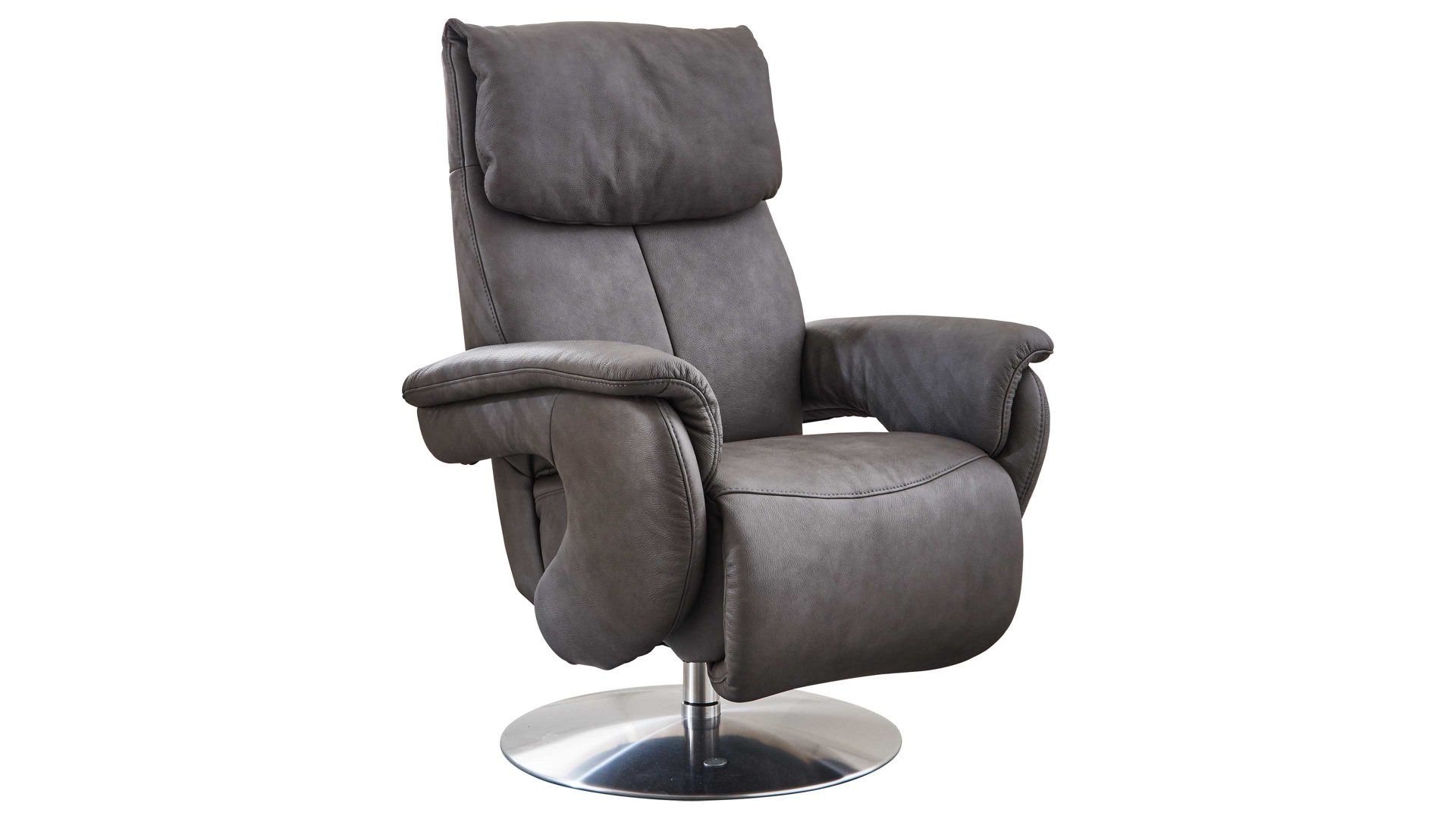 Relaxsessel comfortmaster besser sitzen, liegen, leben aus Leder in Grau Comfortmaster 7304 - Easy-Swing-Sessel 31N magmafarbenes LongLife-Leder Rustika & edelstahlfarbener Tellerfuß