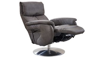 Relaxsessel comfortmaster besser sitzen, liegen, leben aus Leder in Grau Comfortmaster 7304 - Easy-Swing-Sessel 31N magmafarbenes LongLife-Leder Rustika & edelstahlfarbener Tellerfuß