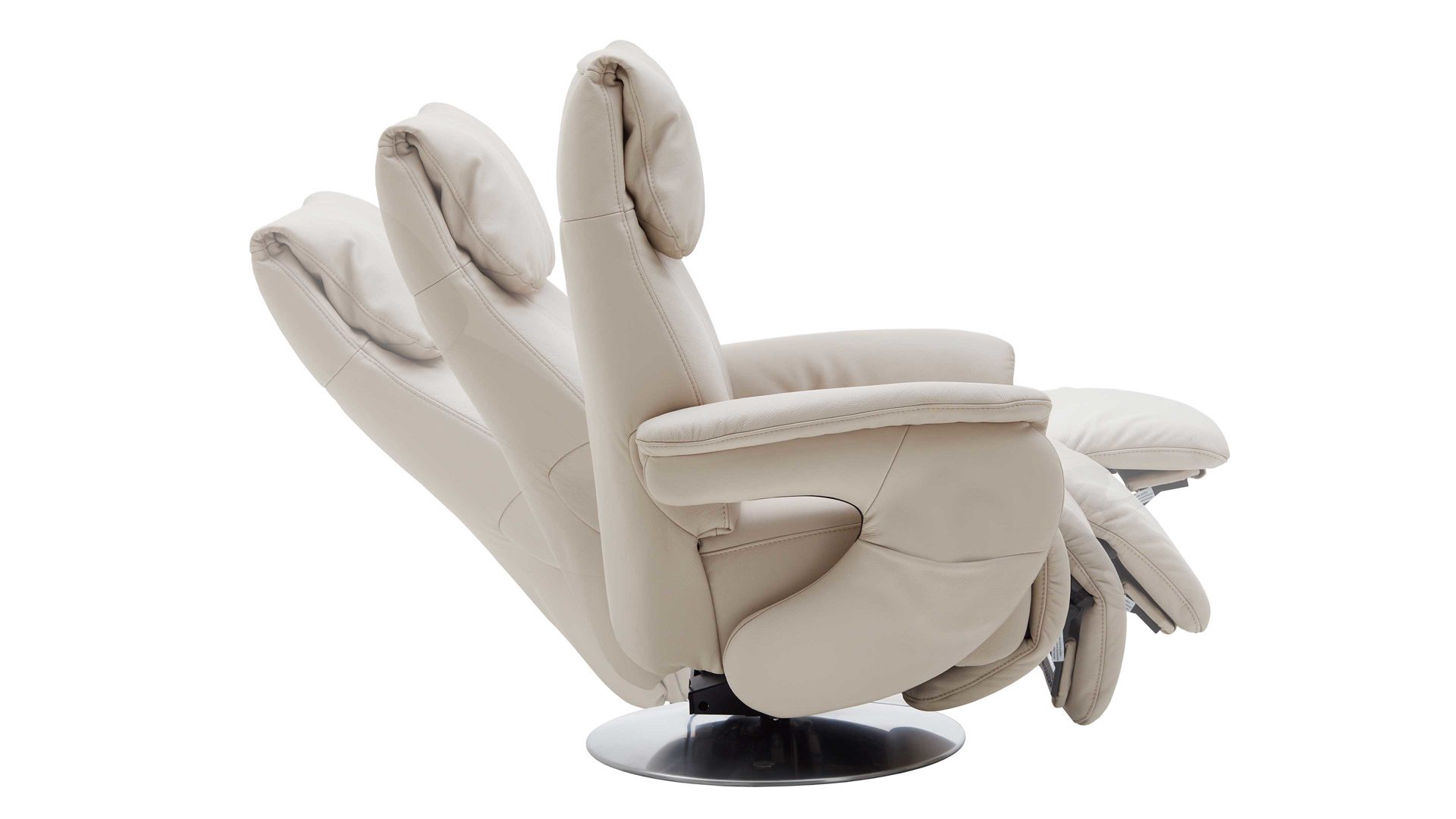 Relaxsessel comfortmaster besser sitzen, liegen, leben aus Leder in Weiß Comfortmaster 7304 - Easy-Swing-Sessel 31N nebelfarbenes LongLife-Leder Rustika & edelstahlfarbener Tellerfuß