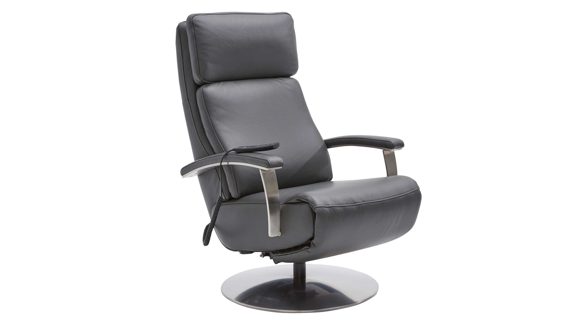 Relaxsessel Interliving aus Leder in Anthrazit Interliving Sessel Serie 4541 – Relaxsessel F motorisch - anthrazitfarbenes LongLife-Leder Credo & Tellerfuß V6