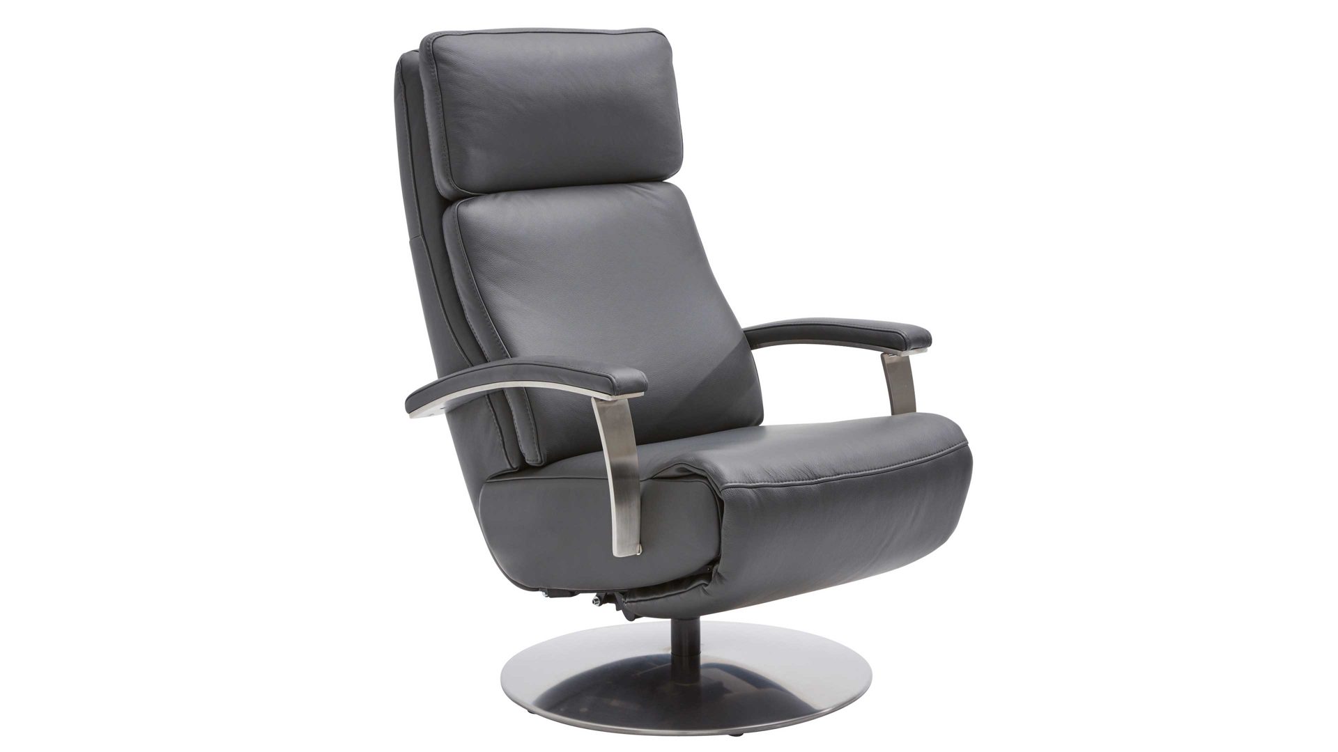 Relaxsessel Interliving aus Leder in Anthrazit Interliving Sofa Serie 4541 – Relaxsessel C manuell - anthrazitfarbenes Leder Credo & Tellerfuß V6
