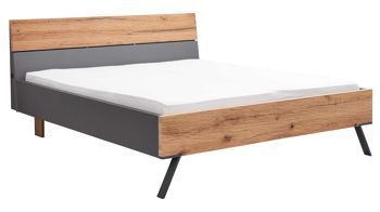 Bettgestell Interliving aus Holz in Dunkelgrau Interliving Schlafzimmer Serie 1025 – Bettgestell Liegefläche ca. 160 x 200 cm - Graphit & Balkeneiche gehackt