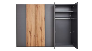 Kleiderschrank Interliving aus Holz in Dunkelgrau Interliving Schlafzimmer Serie 1025 – Kleiderschrank Graphit & Balkeneiche gehackt - sechs Türen, Breite ca. 299 cm