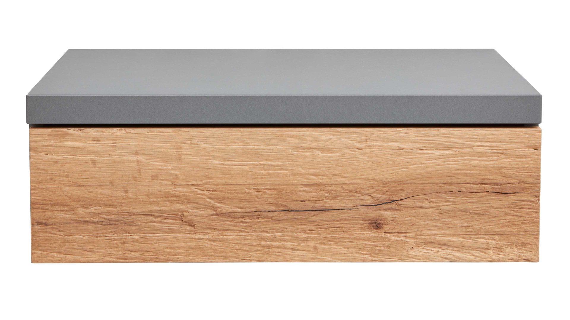 Nachtkommode Interliving aus Holz in Dunkelgrau Interliving Schlafzimmer Serie 1025 – Hängekonsole rechts, eine Schublade - Graphit & Balkeneiche gehackt