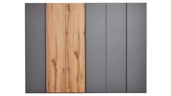 Kleiderschrank Interliving aus Holz in Dunkelgrau Interliving Schlafzimmer Serie 1025 – Kleiderschrank 530062 Graphit & Balkeneiche gehackt - sechs Türen, Breite ca. 299 cm