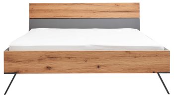 Bettgestell Interliving aus Holz in Dunkelgrau Interliving Schlafzimmer Serie 1025 – Bettgestell Liegefläche ca. 160 x 200 cm - Graphit & Balkeneiche gehackt
