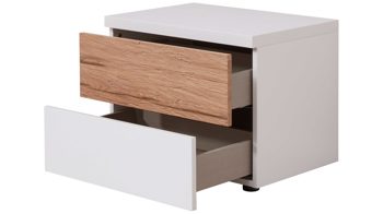 Nachtkommode Interliving aus Holz in Weiß Interliving Schlafzimmer Serie 1025 – Nachtkommode 531028 links, zwei Schubladen - Weiß & Balkeneiche gehackt