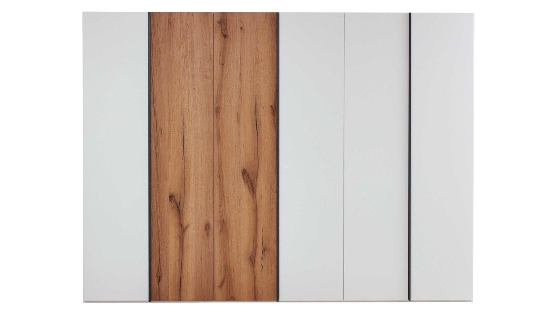 Kleiderschrank Interliving aus Holz in Weiß Interliving Schlafzimmer Serie 1025 – Kleiderschrank 531062 Weiß & Balkeneiche gehackt - sechs Türen, Breite ca. 299 cm