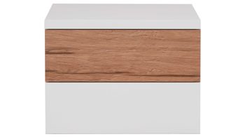 Nachtkommode Interliving aus Holz in Weiß Interliving Schlafzimmer Serie 1025 – Nachtkommode 531028 links, zwei Schubladen - Weiß & Balkeneiche gehackt