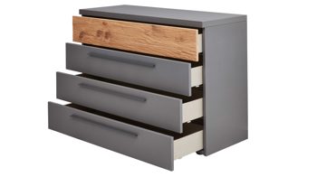 Schubladenkommode Interliving aus Holz in Dunkelgrau Interliving Schlafzimmer Serie 1025 – Schubladenkommode Graphit &amp; Balkeneiche gehackt - vier Schubladen