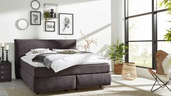 Boxspringbett Interliving aus Stoff in Dunkelgrau Interliving Bettsystem Serie 1414 - Boxspringbett dunkelgrauer Stoffbezug ENF 09 - Liegefläche ca. 180 x 200 cm
