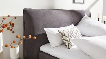 Boxspringbett Interliving aus Stoff in Dunkelgrau Interliving Bettsystem Serie 1414 - Boxspringbett dunkelgrauer Stoffbezug ENF 09 - Liegefläche ca. 160 x 200 cm