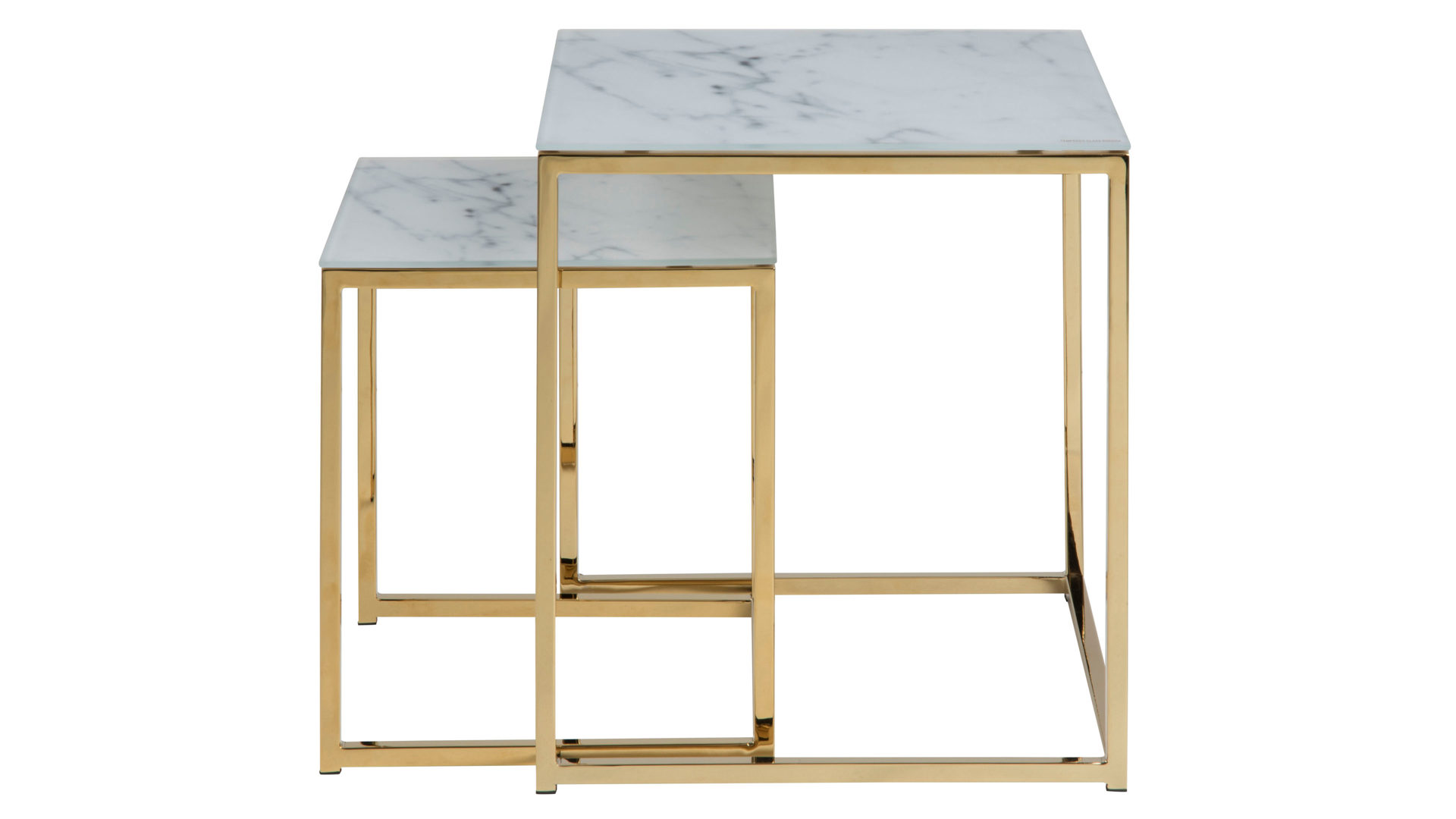 3-Satz-Tisch Actona group aus Glas in Weiß Zwei-Satz-Tisch bzw. Wohnzimmertisch-Set Alisma Weiß & Gold – zweiteilig
