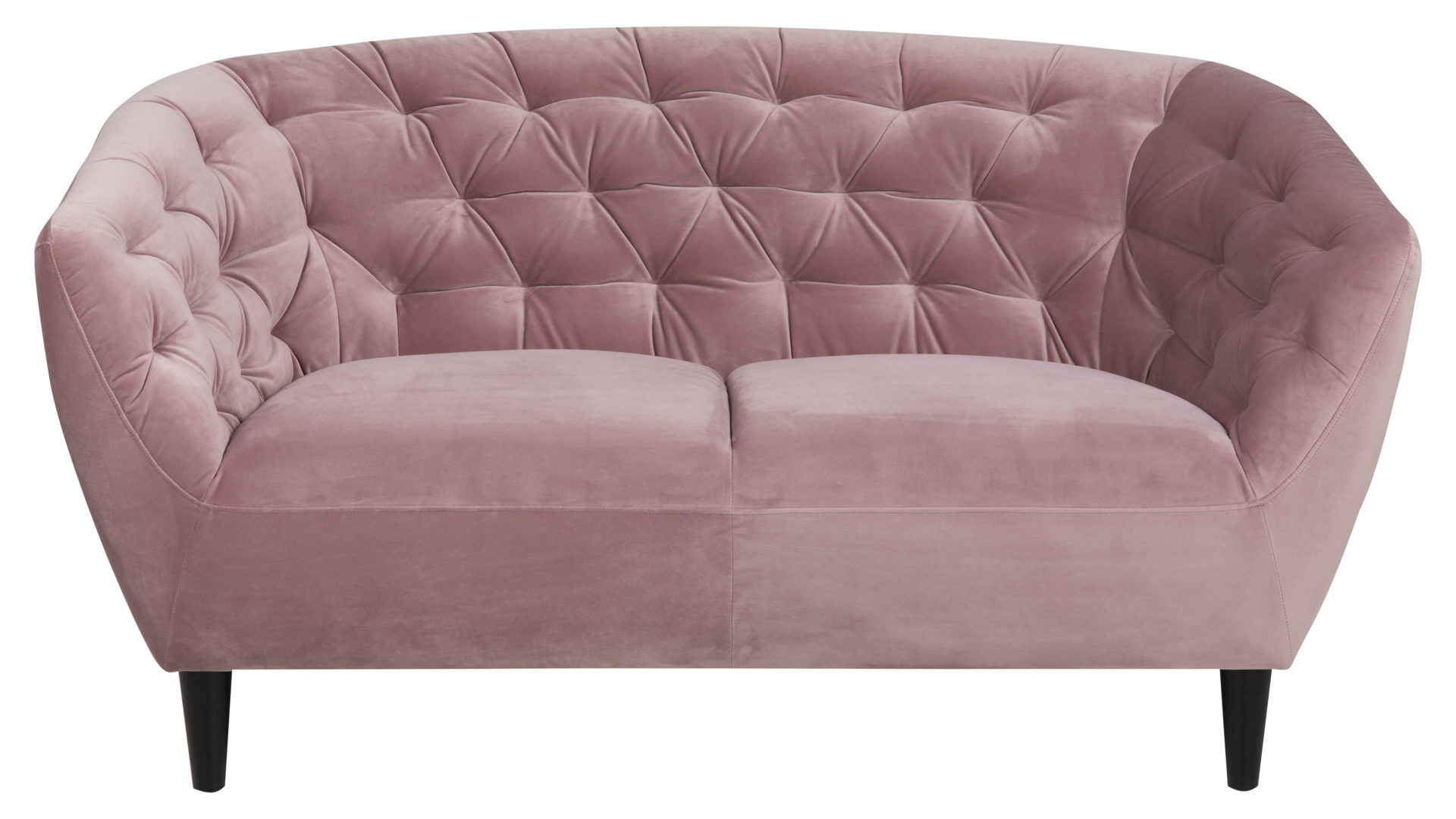 Zweisitzer Actona group aus Stoff in Pink Zweisitzer-Sofa als bequemes Polstermöbel pastellrosa Samt Vic 18 & schwarze Holzfüße, Breite ca.  150 cm