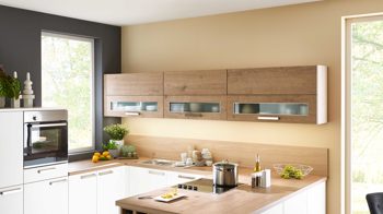 Einbauküche Nolte® küchen aus Holz in Weiß nolte® Einbauküche Manhattan mit Einbaugeräten Weiß & Steineiche - Stellfläche ca. 275 x 291 cm