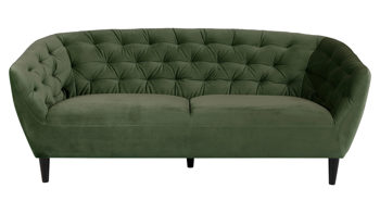 Dreisitzer Actona group aus Stoff in Dunkelgrün Dreisitzer-Sofa als bequemes Polstermöbel waldgrüner Samt Vic 68AC & schwarze Holzfüße - Breite ca. 191 cm