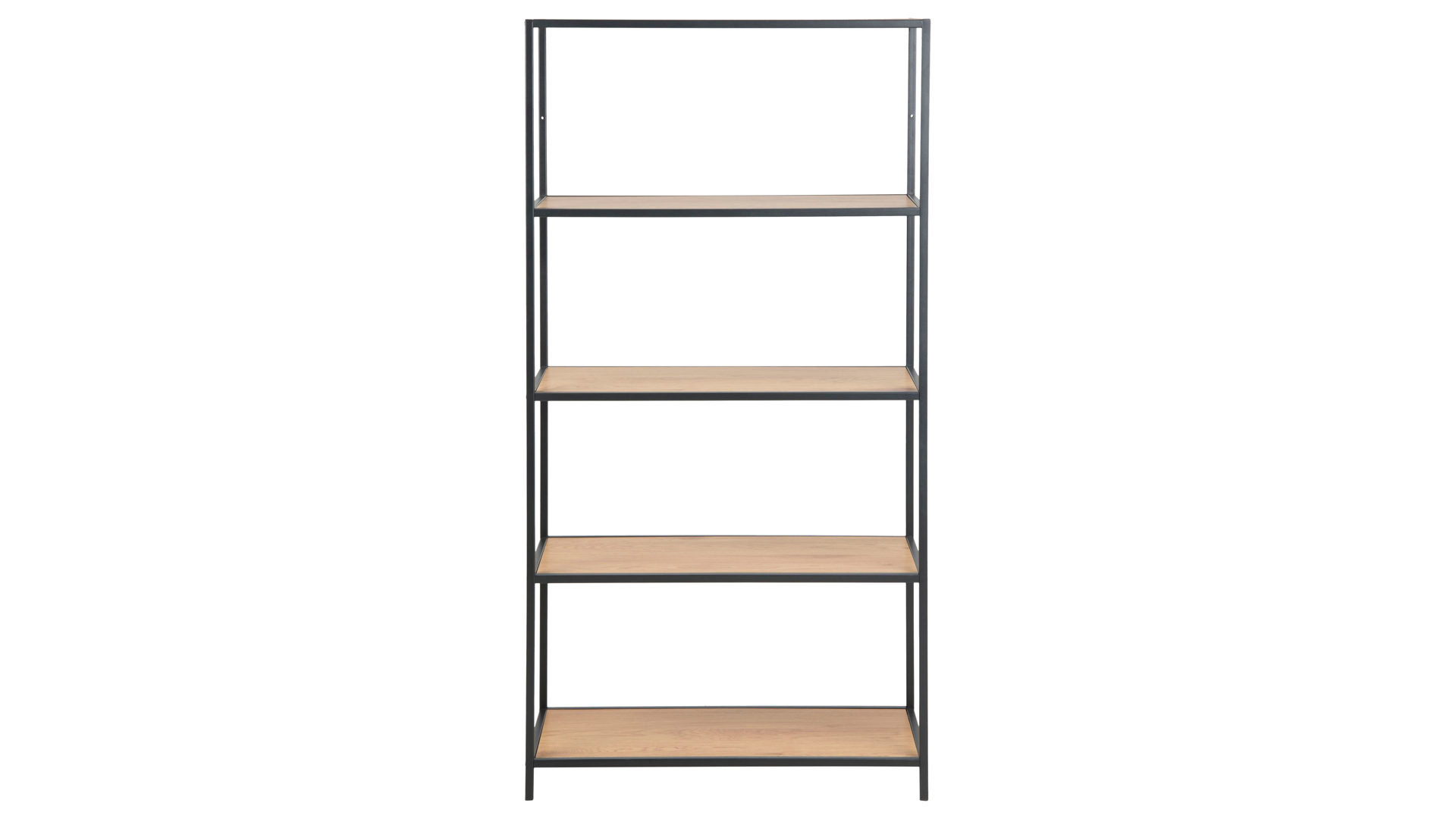 Regal Actona group aus Holz in Holzfarben Regal Seaford im Industrielook als Esszimmermöbel oder Wohnzimmermöbel Wildeiche & Schwarz Metall – vier Fächer