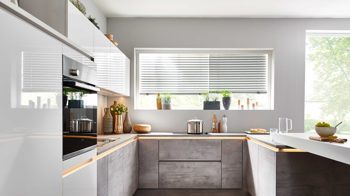 Einbauküche Nolte® küchen aus Holz in Weiß nolte® Einbauküche Lux mit Einbaugeräten Weiß & Beton - Stellfläche ca. 360 x 297 cm