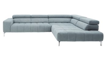 Ecksofa modulmaster aus Stoff in Hellblau Modulmaster MM-MP1075 - Ecksofa Chromfüße & stahlfarbene Chenille Nemo - Stellfläche ca. 319 x 222 cm