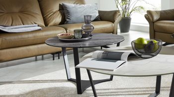 Couchtisch Interliving aus Keramik in Dunkelgrau Interliving Couchtisch Serie 6208 - Couchtisch CT174TSD titanfarbene Keramik & schwarzer Stahl - Durchmesser ca. 75 cm