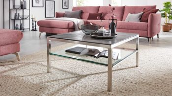 Couchtisch Interliving aus Keramik in Grau Interliving Couchtisch Serie 6210 - Couchtisch zementgraue Keramik & Edelstahl - ca. 85 x 85 cm