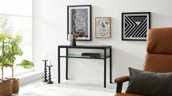 Konsoltisch Interliving aus Keramik in Grau Interliving Couchtisch Serie 6210 - Konsoltisch zementgraue Keramik & schwarzer Stahl - ca. 100 x 38 cm