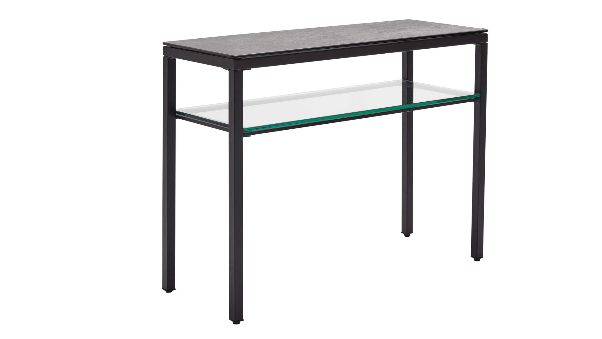 Konsoltisch Interliving aus Keramik in Grau Interliving Couchtisch Serie 6210 - Konsoltisch zementgraue Keramik & schwarzer Stahl - ca. 100 x 38 cm