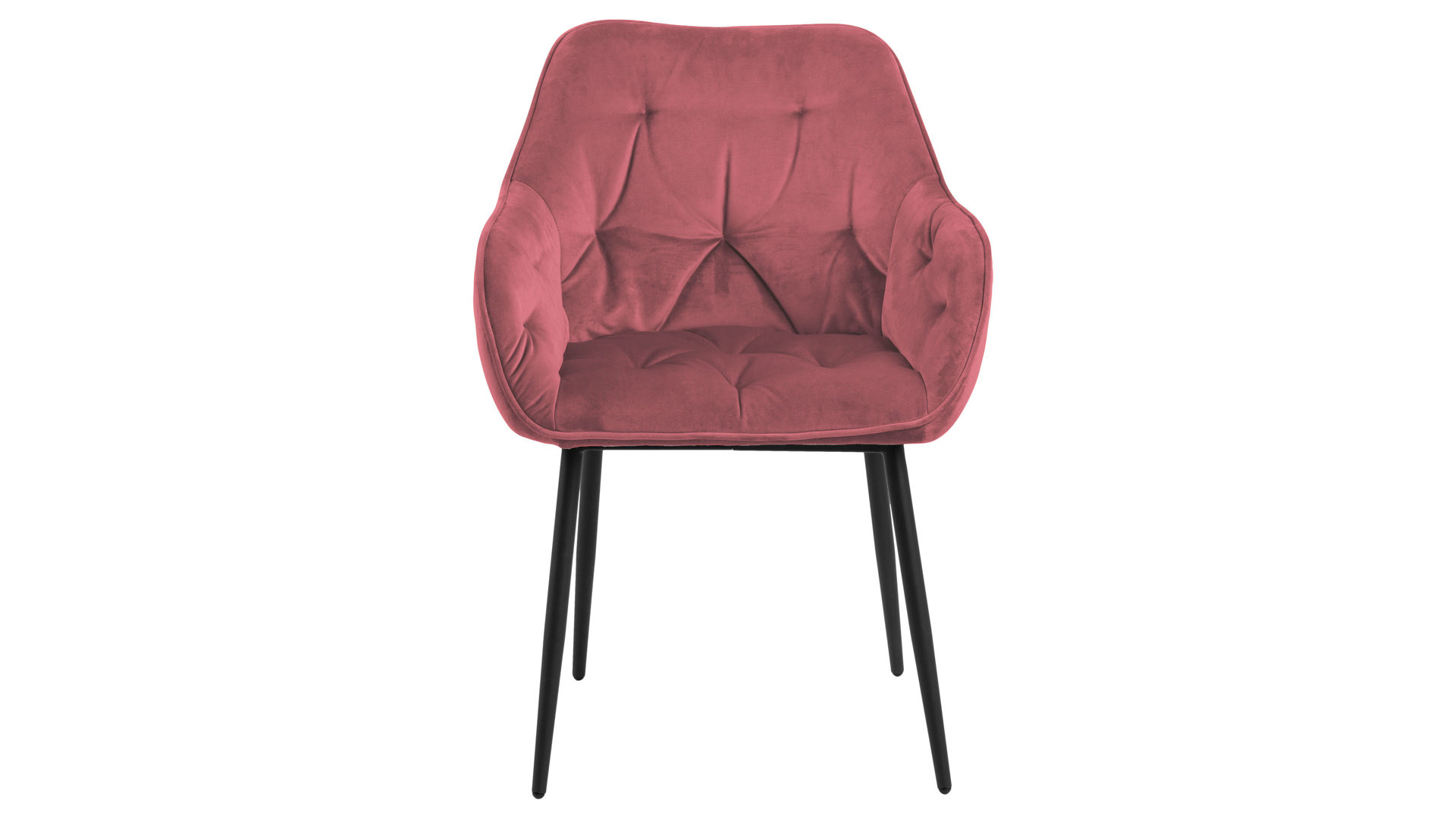 Vierfußstuhl Actona group aus Stoff in Hellrot Armlehnstuhl Brooke korallenfarbener Samt Vic 76AC & schwarzes Metall
