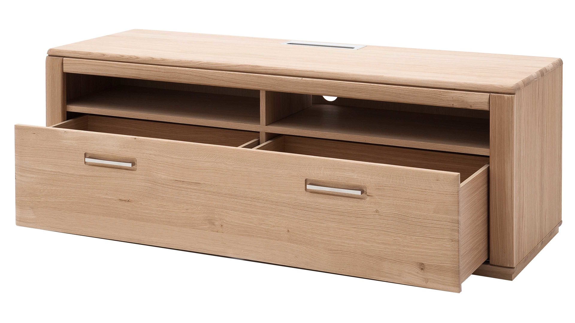 Medienmöbel Mca furniture aus Holz in Holzfarben Hell Wohnprogramm Sena - TV-Element mit Kabelmanagement als TV-Möbel Eiche – eine Schublade, zwei offene Fächer - Breite ca. 154 cm