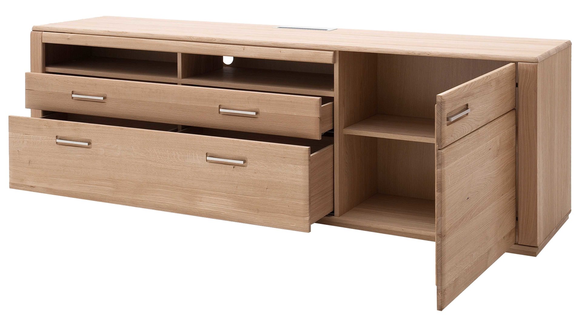 Medienmöbel Mca furniture aus Holz in Holzfarben Hell Wohnprogramm Sena - TV-Element mit Kabelmanagement Eiche – eine Tür, zwei Schubladen, zwei Fächer - Breite ca. 224 cm