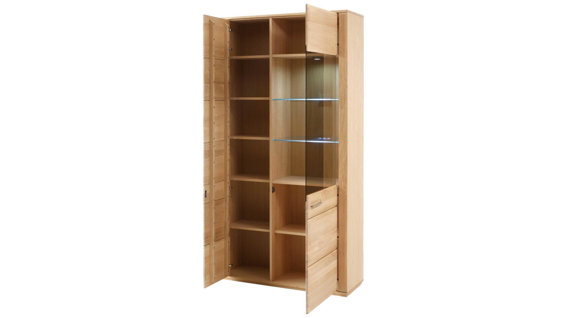 Vitrine Mca furniture aus Holz in Holzfarben Hell Wohnprogramm Sena - Vitrinenschrank als Wohnzimmermöbel oder Esszimmermöbel Eiche Bianco – zwei Türen