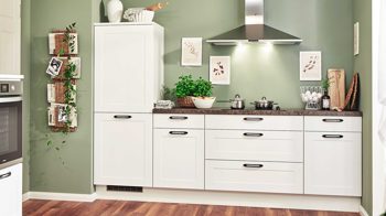 Einbauküche Pino aus Holz in Weiß pino Einbauküche inklusive Einbaugeräte Mattweiß - zweizeilig