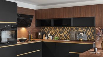 Einbauküche Nobilia® aus Holz in Holzfarben Dunkel nobilia® Einbauküche Touch mit PROGRESS Elektrogeräten Schwarz & Nussbaum - Stellfläche ca. 306 x 366 cm