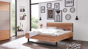 Bettgestell Interliving aus Holz in Holzfarben Interliving Schlafzimmer Serie 1024 – Bettgestell Kufengestell, Liegefläche ca. 180 x 200 cm - Balkeneiche