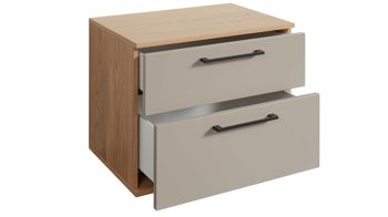 Nachtkommode Interliving aus Holz in Grau Interliving Schlafzimmer Serie 1024 – Nachtkommode zwei Schubladen, Taupe & Balkeneiche - Breite ca. 60 cm