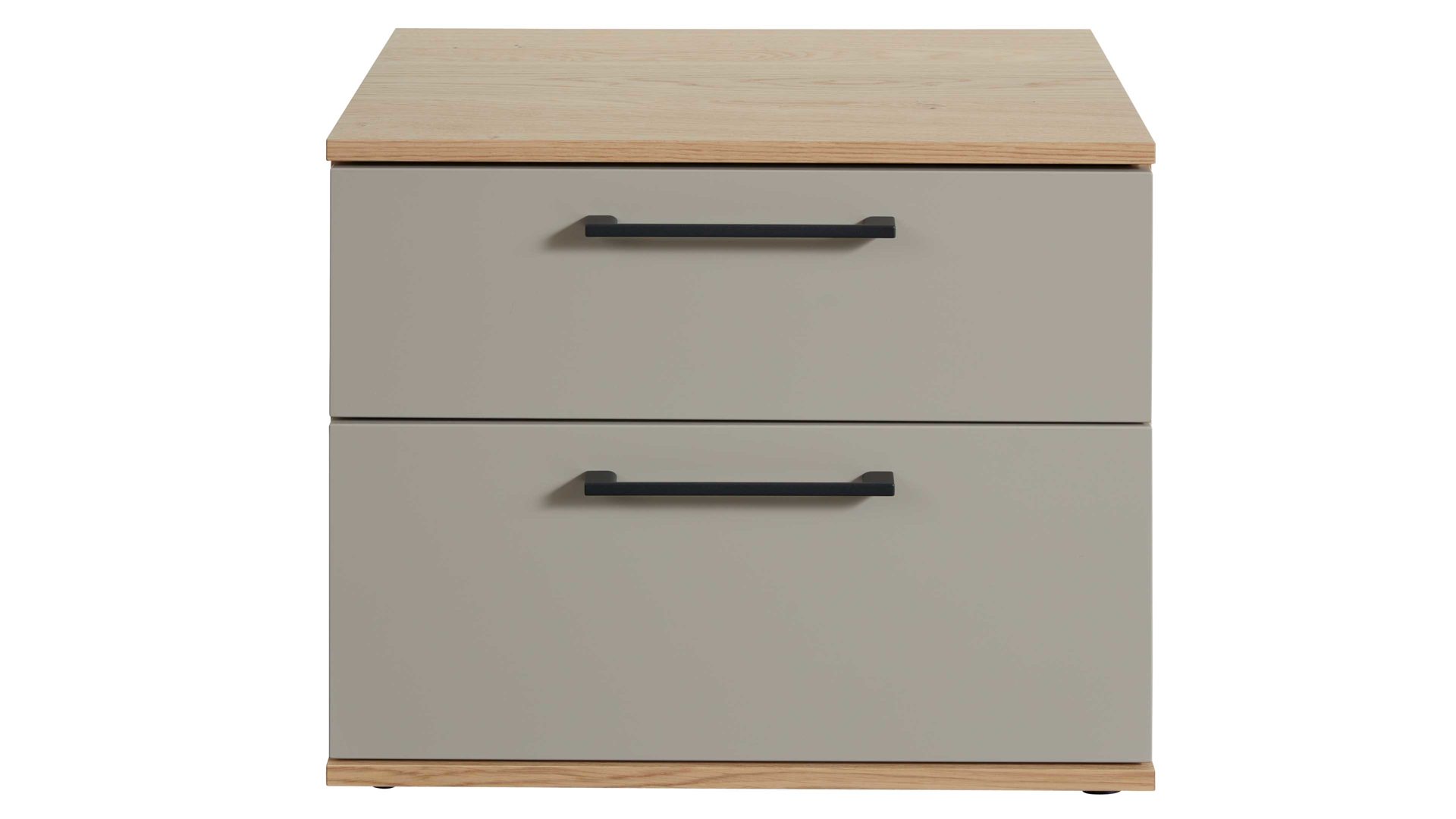 Nachtkommode Interliving aus Holz in Grau Interliving Schlafzimmer Serie 1024 – Nachtkommode zwei Schubladen, Taupe & Balkeneiche - Breite ca. 60 cm