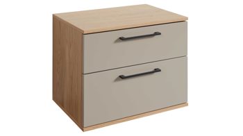 Nachtkommode Interliving aus Holz in Grau Interliving Schlafzimmer Serie 1024 – Nachtkommode 22003 zwei Schubladen, Taupe & Balkeneiche - Breite ca. 60 cm