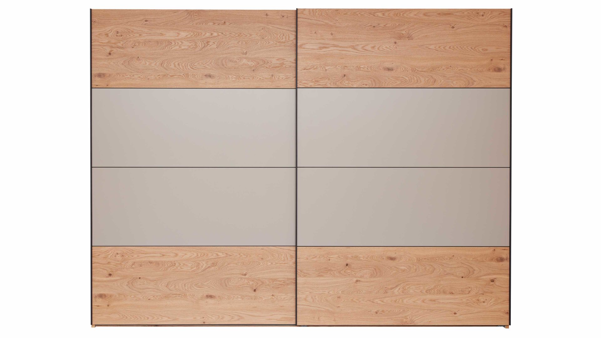 Kleiderschrank Interliving aus Holz in Grau Interliving Schlafzimmer Serie 1024 – Schwebetürenschrank Design 25,  Taupe & Balkeneiche - zwei Türen, Breite ca. 331 cm